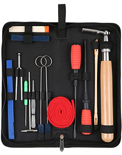 Fesjoy Klavier Tuning Kit 16-teiliges Klavier Tuning Set, professionelles Stimmwerkzeug Set, Stimmschlüssel, langer Griff, Stimmschlüssel, Gummidämpfer, Schraubendreher, Pinzette, Hammer, Temperament