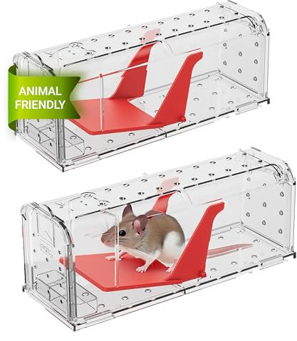 Roshield – 2 x Trappole umane per la cattura di topi (non adatte ai ratti), per uso interno ed esterno. Riutilizzabili, cattura rapida e altamente sensibile