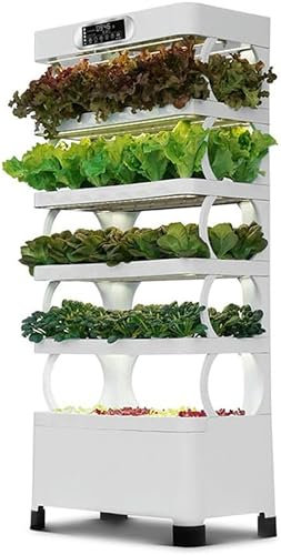 XENITE 5 Floors Hydroponics Tower, Plant Vertical Hydroponics with LED Grow Light, 72 Planting Spaces and 85 Seedling Spaces PVC Vegetables Plant Growing Systems, for Home Office Bedroom//1pc