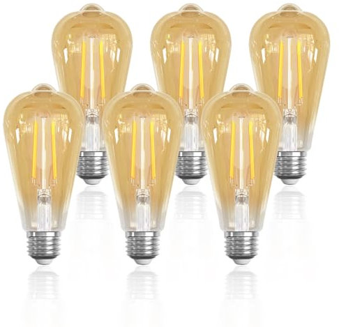 LUTW E27 LED Vintage 6W, 630LM ST64 Edison Vintage Glühbirne E27, e27 LED Warmweiss 2700K Für Retro Beleuchtung im Restaurant Haus Café, Nicht Dimmbar, Bernsteinfarbenes Glas, 6 Stück