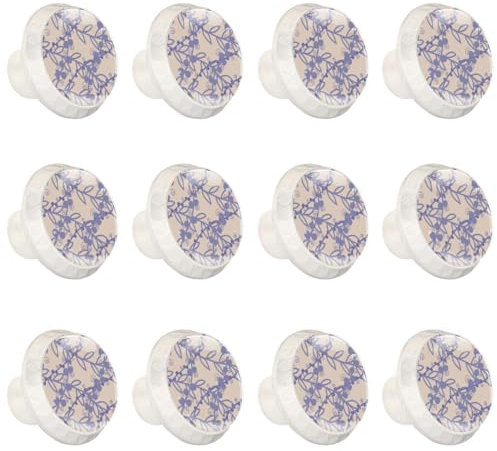Blueberry Vine Lot de 12 boutons de tiroir en verre cristal transparent pour cuisine, maison, salle de bain, chambre à coucher, armoire, bureau, bibliothèque, placard, durable et élégant