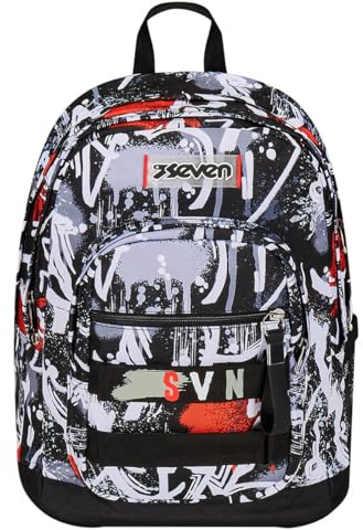 Seven Zaino New Fit, Doppio Scomparto, Tasca Porta Borraccia, Scuola e Tempo Libero, Spray Me, Bambini e Ragazzi, bianco/rosso