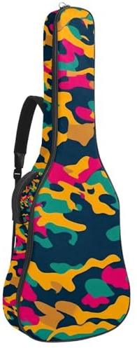 Wasserdichte Gitarrentasche mit Taschen und Schutzfutter, passend für 40/41/42 Zoll Gitarren, Orange Camouflage Muster, Mehrfarbig Nr. 04, 42.9x16.9x4.7 in, Gitarrentasche