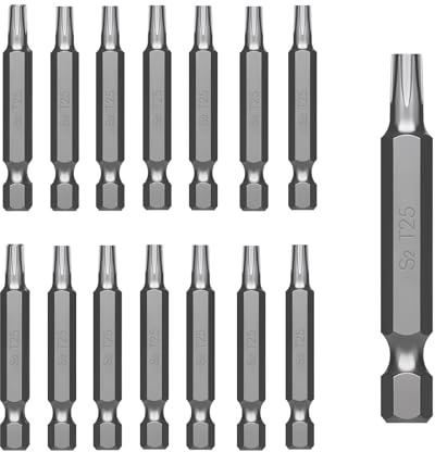 Jyvex Torx T25 Lot de 15 embouts en acier S2 Longueur 50 mm Convient pour vis Torx