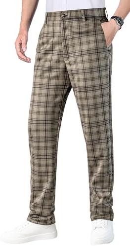 Oralidera Homme Pantalon Tartan de Golf Pantalon à Carreaux pour Homme Pantalon d'affaires Pantalon de Loisirs à Carreaux, Kaki, 32