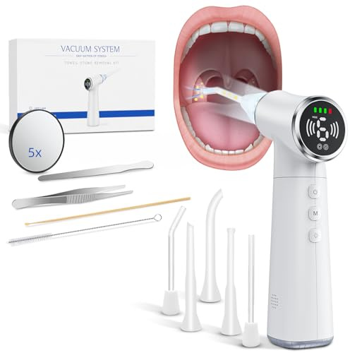 Vhipu Electronic Tonsil Stone Remover – Tonsil Stone Remover Kit for Bad Breath Treatment, 10 Tools & 6 Suction Modes, 800mAh Long-Lasting Battery, Portable and Practical for Travel and Home Use.