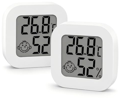 2 Pack Indoor Thermometer Hygrometer, Mini Room Thermometer, Room Thermometer Indoor, Accurate Hygrometer with Clear LCD Display and Face Icons for House, Greenhouse, Baby, Office, Home, Garden