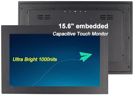 15.6 Inch1 920X1080 Industrial 1000 Nits Touch Monitor Panel Mount, HDMI/VGA Interface, Built-in Speakers, Capacitive Touch Screen Sunlight Viewable Metal Frame LCD Display (High Brightness)
