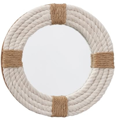 ReWu Boltze Home Spiegel Portelli Rund Wandspiegel Flur Eingangsbereich Badezimmer Boho-Stil Maritim Landhausstil Jute Seilspiegel Natur Weiß Ø 30 cm