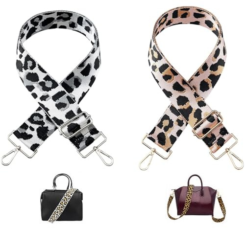 2 stycken justerbara leopardväskremmar, 75–145 cm, svart/vit och rosa, för handväskor och axelväskor