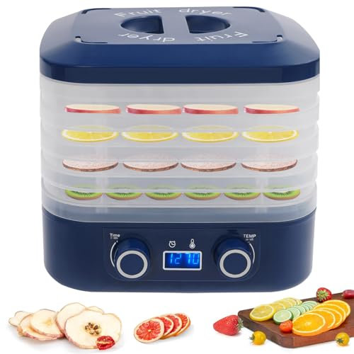 Essiccatore automatico da 160 W con 5 piani, timer ad alta efficienza a 360 °, display a LED, regolazione della temperatura da 35 a 70 °C, disidratatore alimentare, essiccatore congelatore da 50 DB