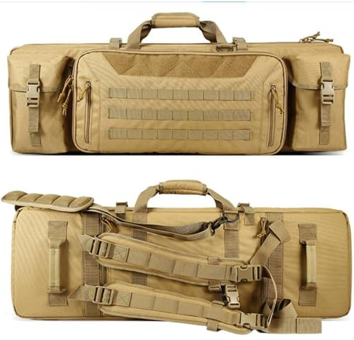 Gewehrtasche 2 langwaffen, Lange Jagdtasche, Abschließbar, zur sicheren Fixierung & Transport Ihrer Langwaffe, Kurzwaffe, Munition, Magazine(Khaki,36in/90cm)