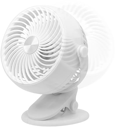 Generico Ventilador de clip, ventilador de escritorio personal de conexión, accesorio silencioso con inclinación ajustable, 5 velocidades, USB recargable, para cámara de viaje