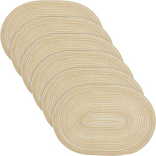 Erwin Müller Tischset Silves 6er-Pack Natur Größe oval: 33x48 cm - in Flechtstruktur, Schutz vor Kratzern und Flecken, feucht abwischbar, besonders pflegeleicht und strapazierfähig