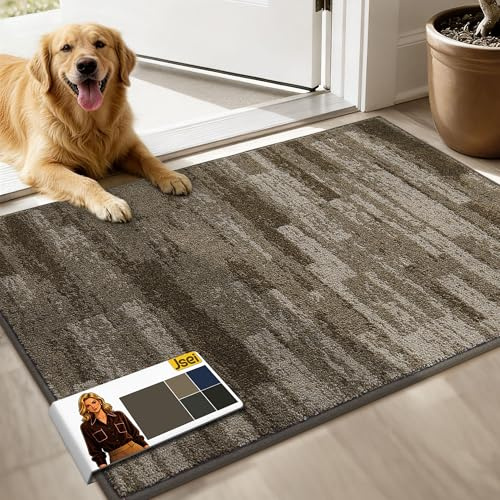 JSEI Tapis Anti-Salissures pour Intérieur 60x90 cm, Tapis de Sol Antidérapant Lavable en Machine, Paillasson Imperméable, Entrée, Porte d'Entrée et Couloir, Marron