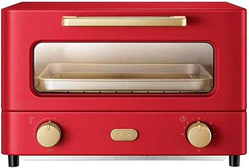 Mini horno eléctrico con temporizador, calefacción por infrarrojos, doble puerta de cristal, control de temperatura de 70-230 °C, 1000 W