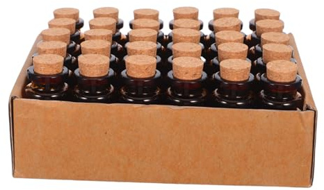 Ciieeo 30 Botellas de Vidrio Marrón de 10 Ml con Corcho, Protección UV y Diseño Vintage para DIY y Adornos, Frascos Compactos y Portátiles para Manualidades