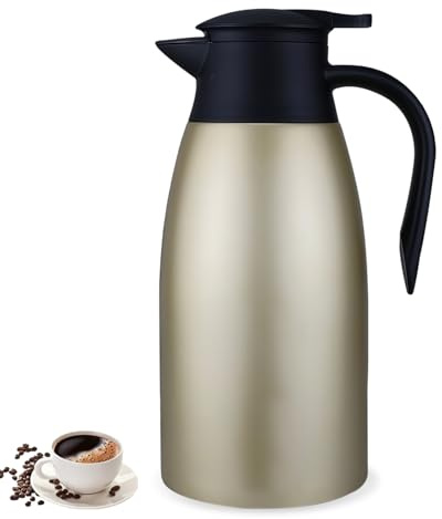 Pichet isotherme de 2 l en acier inoxydable : thermos sous vide à double paroi avec poignée et bec verseur, idéal comme cafetière ou théière pour l'eau chaude au bureau, à l'hôtel et au restaurant (or