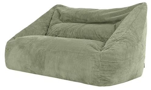Icon Cecilia Cord Sitzsack Sofa mit Füllung, Sofa 2 Sitzer, Grün | In Deutschland Hergestellt, Boneless Sofa, Weicher Cordstoff, Riesensitzsack für Wohnzimmer und Schlafzimmer