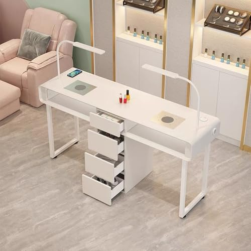 Mesa de manicura Estación de Clavos, Moderno SPA Profesional Salón de uñas con Armario de Almacenamiento y cajones Trabajo de Belleza