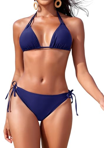 Svanco Triangel Bikini Damen Set Neckholder - Bikinioberteil mit Halskordelbindung, Verstellbare Bikinihose, Rückenfrei Bikini zum Binden