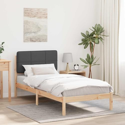 Qnhdfrt Bettgestell mit gepolstertem Kopfteil Dunkelgrau 80x200 cm Massivholz Kiefer Einzelbett ohne Boxspring Modernes Design Robust und platzsparend für Jugendzimmer Gästezimmer