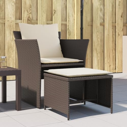 Tonture Gartenstuhl mit Fußhocker, Braun Poly Rattan, Komfortabler Gartensessel für Außenbereich, Langlebiges PE-Geflecht, Pulverbeschichteter Stahlrahmen, Inklusive Kissen