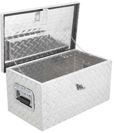 Garvee Boîte à Outils en Aluminium 20 pour Pick-up/remorque – Plaque diamantée Robuste – Étanche, Serrure, poignées latérales – Idéale pour sous-châssis ou Coffre – Argent – Silver Chain Clauses