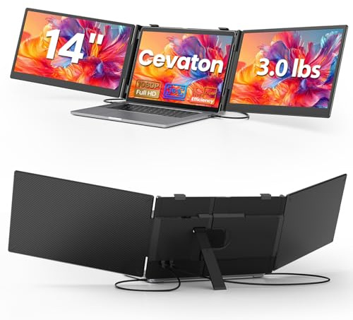 Cevaton Prolunga per schermo per laptop da 14, Monitor portatile leggero da 3,0 libbre, Prolunga per monitor Plug & Play per laptop da 13-17,3, MacOS/Windows/Android