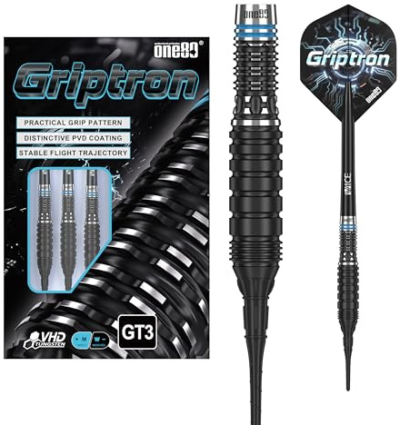 ONE80 Griptron VHD GT1 GT2 GT3 GT4 – 90% Tungsten Softtip Darts | Wolfram Barrel Softdart | 18g 20g | Soft Dartpfeile mit Flights & Schäften für E-Dart Automaten | Wolfram Barrel