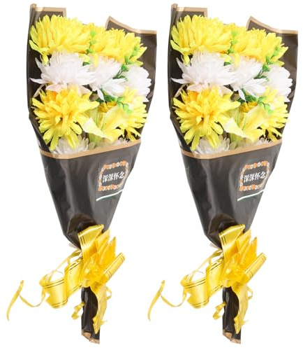 FUNOMOCYA Ramos de Flores Artificiales para Cementerio de Plástico y Tela, 2 Piezas, sin Riego ni Poda, Decoración Elegante para Tumbas y Actividades de Duelo