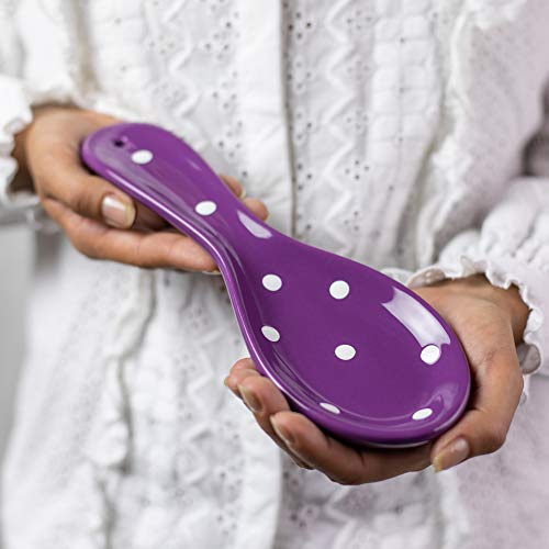 City to Cottage® - Keramik Löffelablage | Lila und Weiß | Polka Dots | Handgemacht | Keramik Geschirr Löffelhalter Küchen Zubehör