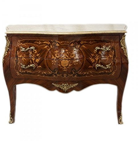 Casa Padrino Barock Kommode Braun Intarsien mit Marmorplatte 100cm Mod2