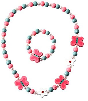 TENDYCOCO Kinder Holz Armband Und Halsketten Set Kreativer MäDchen Schmuck Mit Einhorn Design FüR Geschenke 40Cm