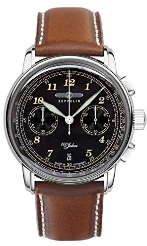 Zeppelin Herrenuhr mit Lederband Serie 100 Jahre Edelstahl Chronograph Datum Kleine Sekunde 7674