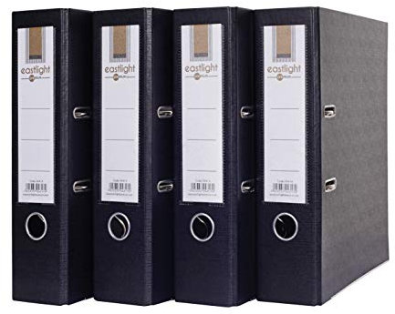Eastlight A4 Extra Strong Black Lever Arch Files Plastic on Board Folder Document Storage, 70mm Spine (Pack of 4)