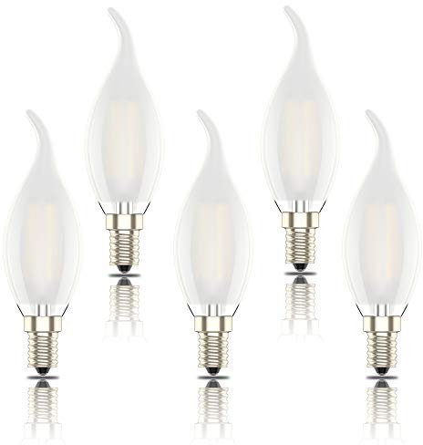 Bombillas Led E14 Luz Calida, Bombillas Vela 4W(equivalente a 40W), 400 Lúmenes, 2700K, Pack de 5