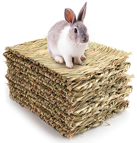 Yesland 12 Pack Woven Rabbit Mat - Grass Mat & Bunny Bedding Nest - Natural Chew Toy Bed for Guinea Pig Chinchilla Squirrel Hamster Cat Dog and Small Animal