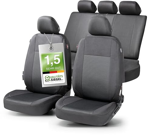 Walser Premium Autositzbezüge Ardwell mit Reißverschluss Qualitätssieger Sehr Gut* Sitzbezüge Auto, Zipp-IT Schonbezüge Komplettset, 2 Vordersitzbezüge, 1 Rücksitzbezug schwarz/grau 11869