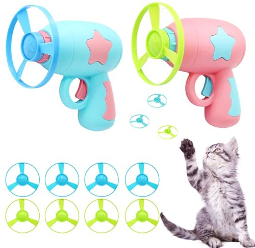 LONTOM Katzenspielzeug für Indoor-Katzen, interaktives Katzenspielzeug, 10 Stück, drehende Shooter, fliegende Scheibe, lustiges Spielzeug für Katzen, kleine Hunde