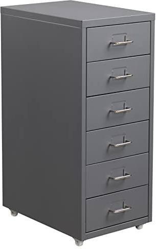 HollyHOME 6-Drawer Mobile File Cabinet, Filing Cabinet, Rolling Filing Organizer, Metal Storage Cabinet with Casters for Home,Office and School, Grey