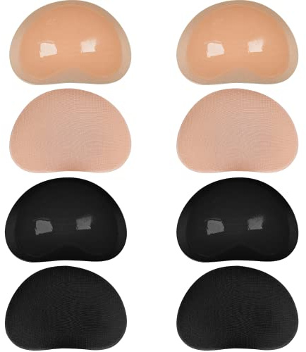 SKENGWEL Inlägg BH-dynor 4 par självhäftande bikinidyna högtrycks-bröstförstärkare (svart och hudfärg) för baddräkt och bikini, Månform, 2 svart och 2 beige, M