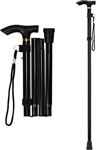 supregear Faltstock, 5-Stufig Höhenverstellbarer Gehstock Leichter Tragbarer Gehstock Reisestock mit Handschlaufe und T-Griff für Altere Behinderte Männer Frauen