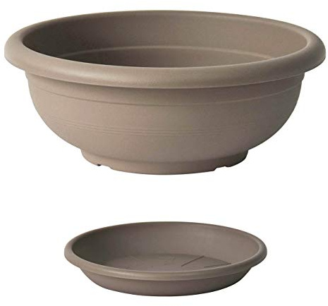 Euro3plast Olimpo Blumenschale mit Untersetzer in rund 70 cm Ø in Taupe 13631487.G9