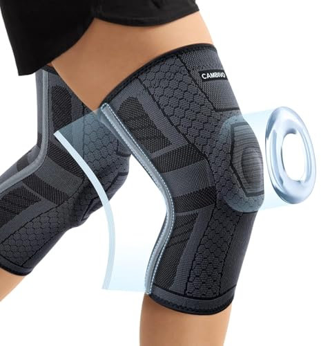 CAMBIVO Knee Support Men Women 2 Pack, Upgraded Knee Brace Compression Sleeve with Side Stabilizers Patella Gel Pad, Knee Pads for Weight Lifting, Squats, Sports
