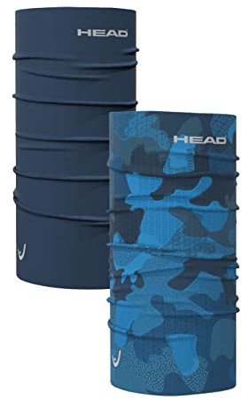 HEAD Original Tube Camouflage/Plain, Multifunktionstuch 2er Pack (Blau) Onesize Unisex Schlauchschal Herren Damen Winter Neckwarmer Winddicht Skifahren Radfahren UV Schutz Schlauchtuch