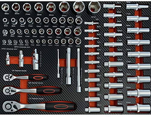 Mephisto Werkzeugeinlage Werkzeug Set Pro Line Kombi-Ratschenschlüssel, Maulschlüssel, Ratschenringmaulschlüssel, Ringschlüssel mit Ratsche Funktion, Knarrenschlüssel, inkl. Soft Inlay