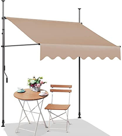 REALN Einziehbare Markise Balkon 3m Breit, Wasserdicht Klemmmarkise mit Kurbel, Sonnenschutz Ohne Bohren für Türen, Fenster, Deck, Hof, Veranda (Color : Beige-a, Size : 3m/118in)