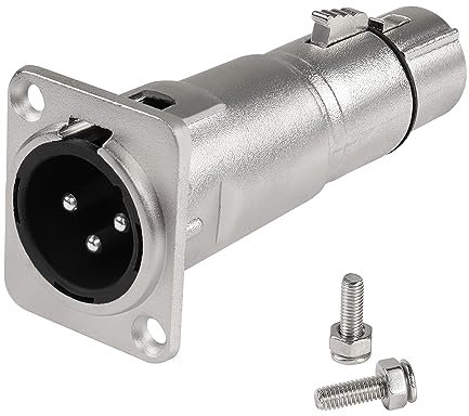 QIANRENON XLR Male to Female Panel Mount Adapter 3Pin Plug to Jack Mounting Connector Coupler Feedthrough Bulkhead Mount, for Microphone Sound Mixer, Silver