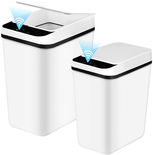 2 Pack Automatic Touchless Garbage Bin, 12L & 18L Small Motion Sensor Smart Bin, Slim Waterproof Electric Can for Bedroom, Bathroom, Office, Living Room, (White)